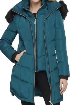 Casaco feminino Karl Lagerfeld manga longa azul-petróleo acolchoado/penas novo com etiquetas, tamanho XS - Imagem 1 de 4