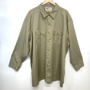 Dickies Work Shirt Men 2X Long Sleeve Button Up Utility Khaki Pockets Casual - Picture 1 of 7