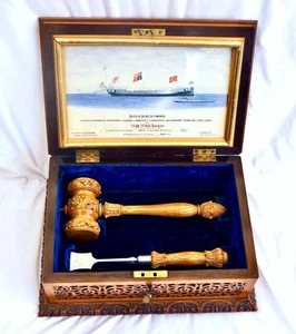 Silver Mounted Royal Navy Gunvessel Ship Launch Casket Trophy. HMS Reindeer 1883 - Picture 1 of 21