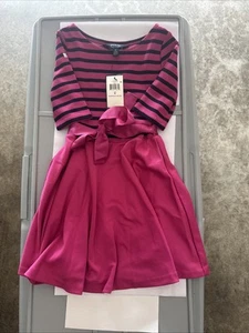 BNWT Polo Ralph Lauren Girls Pink/Navy Striped Dress w Ribbon Belt 6 FREE SHIP! - Picture 1 of 5