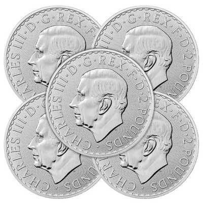 Lot of 5 - 2023 U.K. 2 Pound Silver King Charles Britannia .999 1 oz BU - Image 1 of 3