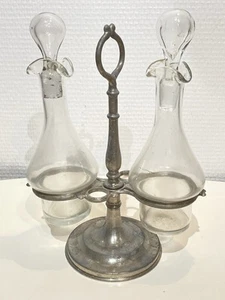 Antique Vintage Glass and Silver Metal Vinegar Bowl Oiler - Picture 1 of 18