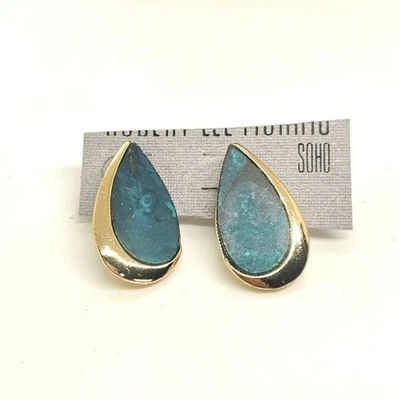 ROBERT LEE MORRIS SOHO TEARDROP EARRINGS GREEN PATINA GOLD TONE PIERCED BOHO NWT - Image 1 of 4