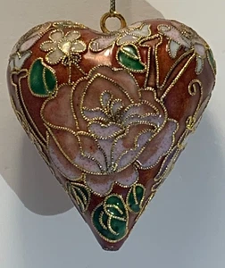 2,5" x 2,5" dekorative Cloisonne` herzförmige Verzierung, floral, LESEN - Bild 1 von 20