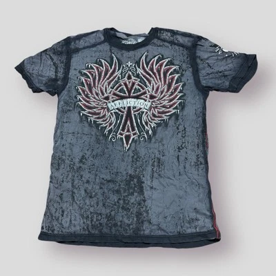 Camiseta Affliction XL Y2K Gótica Alas de Motociclista Gris Rojo Negro Puntada Gruesa Foto 1 de 4