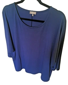Fab Ladies Jaegar Size 20 French Navy Viscose Scoop Neck Batwing 3/4 Sleeves Top - Picture 1 of 7