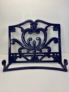 Blau Emaille Gusseisen Kochbuch Buchhalter Schwerlast Halter Blumenmuster EUC - Bild 1 von 6