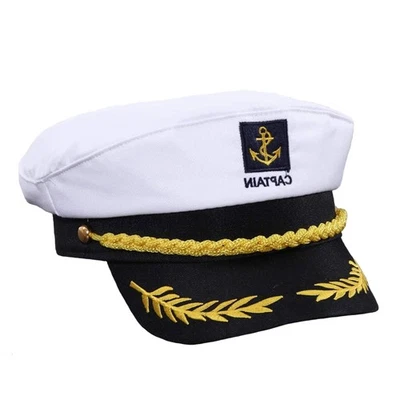 Gorra Capitán Marinero Patrón para Hombres Navegación Yate Rock Fiesta Atuendo Blanco Foto 1 de 4