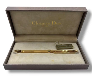 [Exc+5 wz/Box&Tag(No ink)] Christian Dior Gold stripe Twisted Ballpoint Pen - Picture 1 of 15