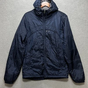 OAKLEY Mens S Hooded Puffer Jacket Navy Nylon Insulated Zip Front 40" Chest - Picture 1 of 8