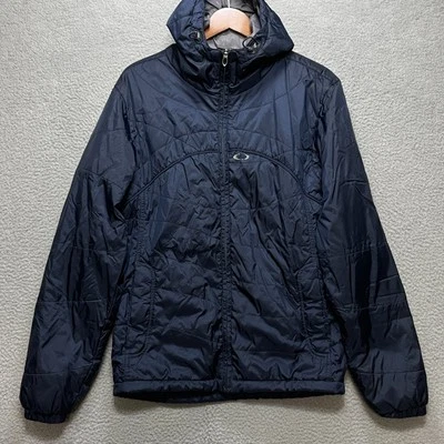 Jaqueta acolchoada masculina OAKLEY S com capuz náilon marinho isolada com zíper frontal 40" peito - Imagem 1 de 4