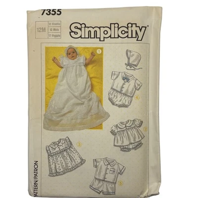 Simplicity 7355 Vintage Baby Clothes Sewing Pattern 12M - Image 1 of 2