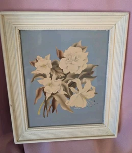 Vintage Turner Floral Print Framed Wall Art White Flowers MCM Home Decor - Picture 1 of 5