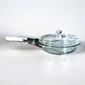 40er Pyrex Flameware 833B, Borosilikatglas Pfanne, Griff & Deckel Kochgeschirr Set - Bild 1 von 6