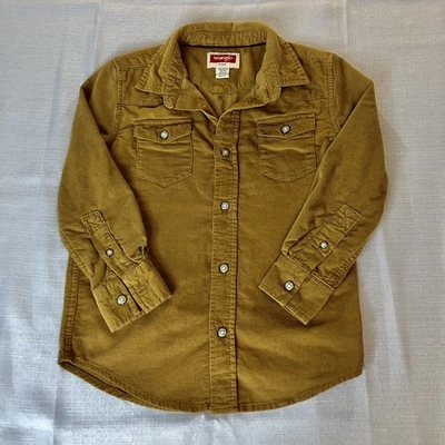 Camisa Wrangler Niño Pana Amarillo Bronce Manga Larga Perla Botón Talla XS 5/6 Foto 1 de 4