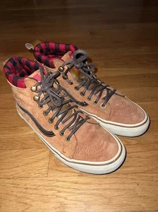Vans Brown Suede Red Black Plaid High-Top Sneakers Scotchgard Men’s 8 Skate GUC - Picture 1 of 24