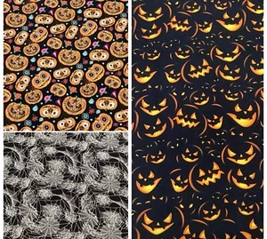 Chatham Glyn Halloween tela de algodón, Crafts.Pumpkins / Spiders Web / Jack o Lanterns - Imagen 1 de 4