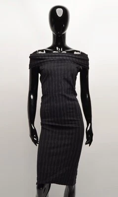Wolford Striped Off Shoulders Dark Gray Bodycon Dress Size S - Image 1 of 4