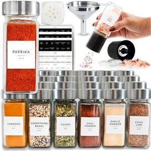 And Pepper Shaker Glass Spice Jars With Label 24pk Herb Set 4oz Seasoning - Picture 1 of 9
