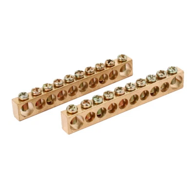 10 Holes Electric Distribution Cabinet Wire Terminal Ground Copper Bar 2pcs - Image 1 of 4