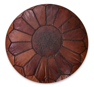 Moroccan Leather Pouf Cinnamon Brown - Delivered Stuffed, Ottoman, Footstool - Picture 1 of 4