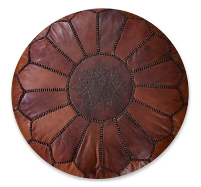 Moroccan Leather Pouf Cinnamon Brown - Delivered Stuffed, Ottoman, Footstool - Image 1 of 4