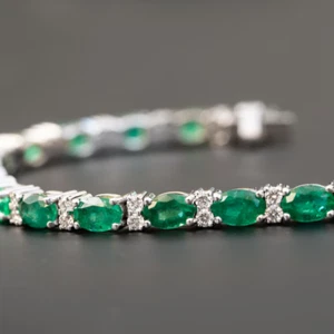 Women's Wedding Bracelet 14k White Gold Certified Lab Grown Emerald & Diamond - Picture 1 of 15