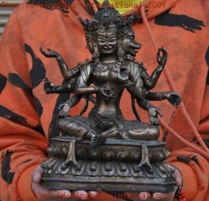 10.8"Tibet Buddhism Bronze Gilt 8 arms Yamantaka Yama Dharmaraja Buddha Statue - Picture 1 of 7