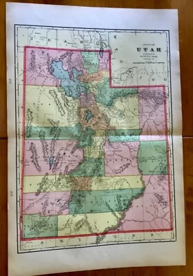 Mapa a color del ferrocarril Geo F Cram 1906 y del estado del condado de Utah 22" x 14"  Foto 1 de 4