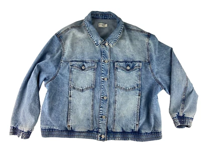 Chaqueta de Jean Camionero Terra & Sky Lavado Ligero Elástico Denim Talla Grande 3X Usada en Excelente Condición Foto 1 de 4