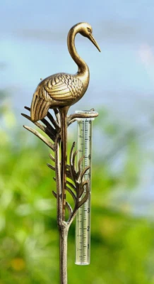 Heron Crane Rain Gauge Garden Stake Bird Heron Cast Aluminum ~ SPI Home 35286 - Image 1 of 4