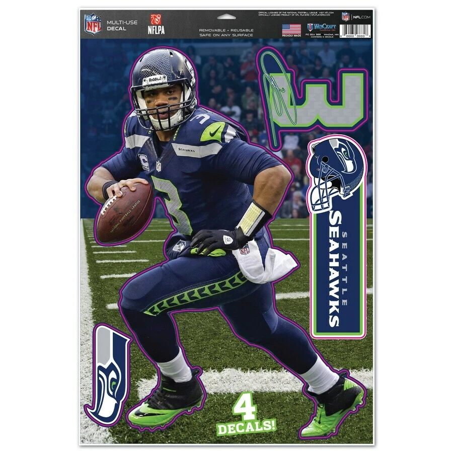 NFL Seattle Seahawks Russell Wilson #3 Calcomanía Multiuso, 11" x 17" NUEVO Foto 1 de 1