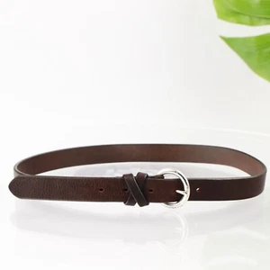 Old Navy Womens Belt Size Small 32 Inch Brown Leather Skinny Solid Brass Casual - Picture 1 of 13