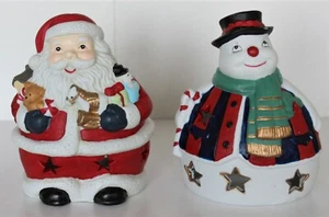 Santa Claus and Snowman candle holders Vintage looking set of figures - Picture 1 of 6