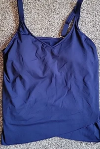 Lands End Damen-Badeoberteil Large V-Ausschnitt marineblau 14–16 einfarbig Tulpensaum S214 - Bild 1 von 6