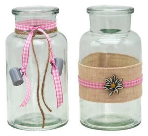 Tischdeko Oktoberfest Vasen Glas Deko Bayrisch Rosa Kariert 2 Stück - Bild 1 von 2