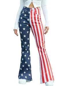 Flare Jeans for Women High Waisted Stretchy American Flag Bell Bottoms 4th of... - Picture 1 of 6