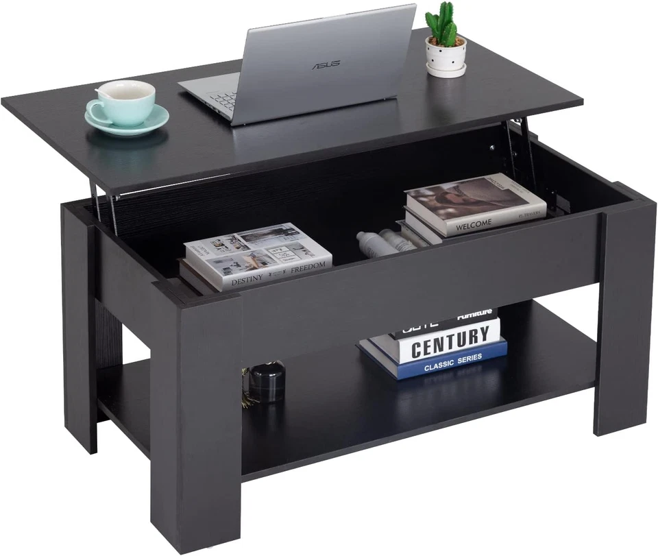 FDW 39.4" Lift Top Coffee Table with Hidden Compartment and Storage (Black)