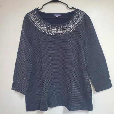 Camiseta Top Para Mujer Laura Scott Manga 3/4 Lurex Stri Otomana Elige Talla XXL Azul Marino Foto 1 de 4