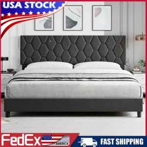 Twin Full Queen King Size Bed Frame Adjustable Upholstered Headboard Platform - Picture 1 of 48
