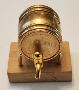 BRASS BEER BARREL WITH STAND -- DOLLHOUSE MINIATURE -- 1-1/4" x 3/4" - Picture 1 of 1