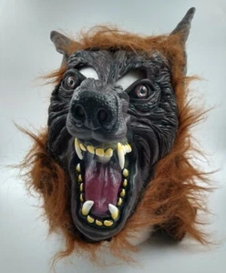 WEREWOLF MASK Halloween Brown Latex Fur Wolf Scary Fangs Costume - Picture 1 of 6