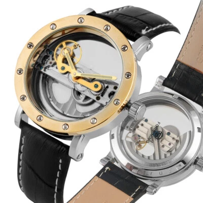 Reloj automático FORSINING para hombre puente hueco esqueleto reloj mecánico de cuero Foto 1 de 4