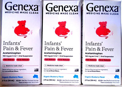 3pk Genexa Infants Pain & Fever w/ Acetaminophen Organic Blueberry Flavor 2oz - Image 1 of 2