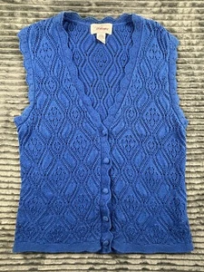 Vintage Worthington Damen Mischung Grobe Knopfleiste Weste Large Royalblau - Bild 1 von 14