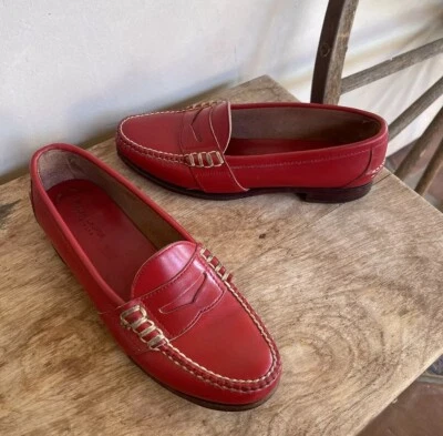 Mocassim de couro vermelho vintage dos anos 80 RALPH LAUREN 8,5B perfeito estado RARO feito à mão no Maine EUA! - Imagem 1 de 4