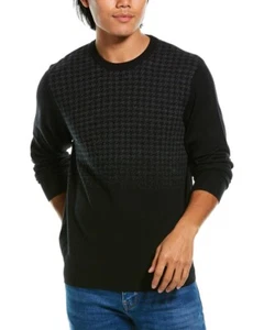 Amicale Houndstooth Wool Crewneck Sweater Black Crew Neck Long Sleeve Mens Large - Picture 1 of 5