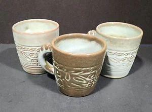 VTG Frankoma Pottery Ceramic Mayan Aztec Prairie 7C Mug Cup Set of Three 3" EUC - Picture 1 of 4