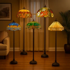 Luxury Tiffany Floor Lamps Stained Glass HandCrafted Style for Home And Office - Picture 1 of 46