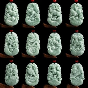 Natural Jadeite Carved Chinese Twelve Zodiac Animal Pendant Amulet Necklace Gift - Picture 1 of 26